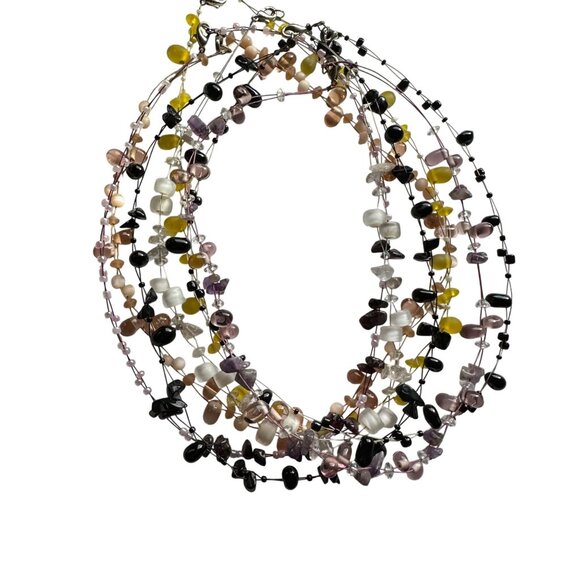 Choker Necklace Lot of 7 Floating Stones Beaded Chip Cord Double Strand 18" - Picture 6 of 16